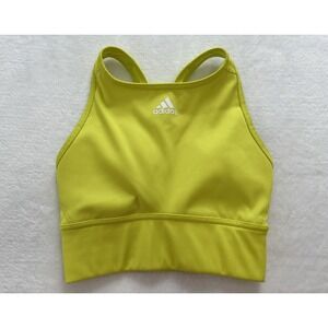 Adidas Ribbed Padded Sports Bra‎ Yellow/Green Athletic Tank Top Training Gym XS